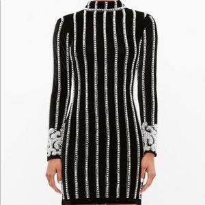 Black Pearl Embellished Velvet Mini Dress